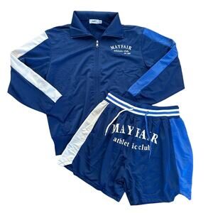 The Mayfair Group - Athletic Club Track Jacket & Shorts in Blue Cream & White
